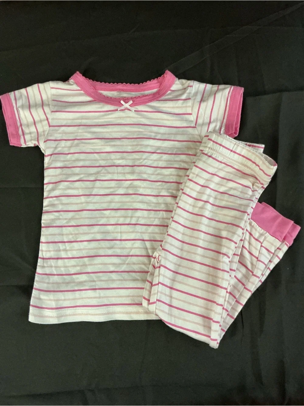 Girls Pink & White Striped Short Sleeve Pajama Set